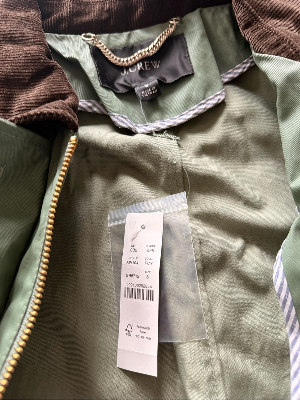 J. Crew Olive Green Utility Jacket with Brown Corduroy Collar - Picture 3 of 10